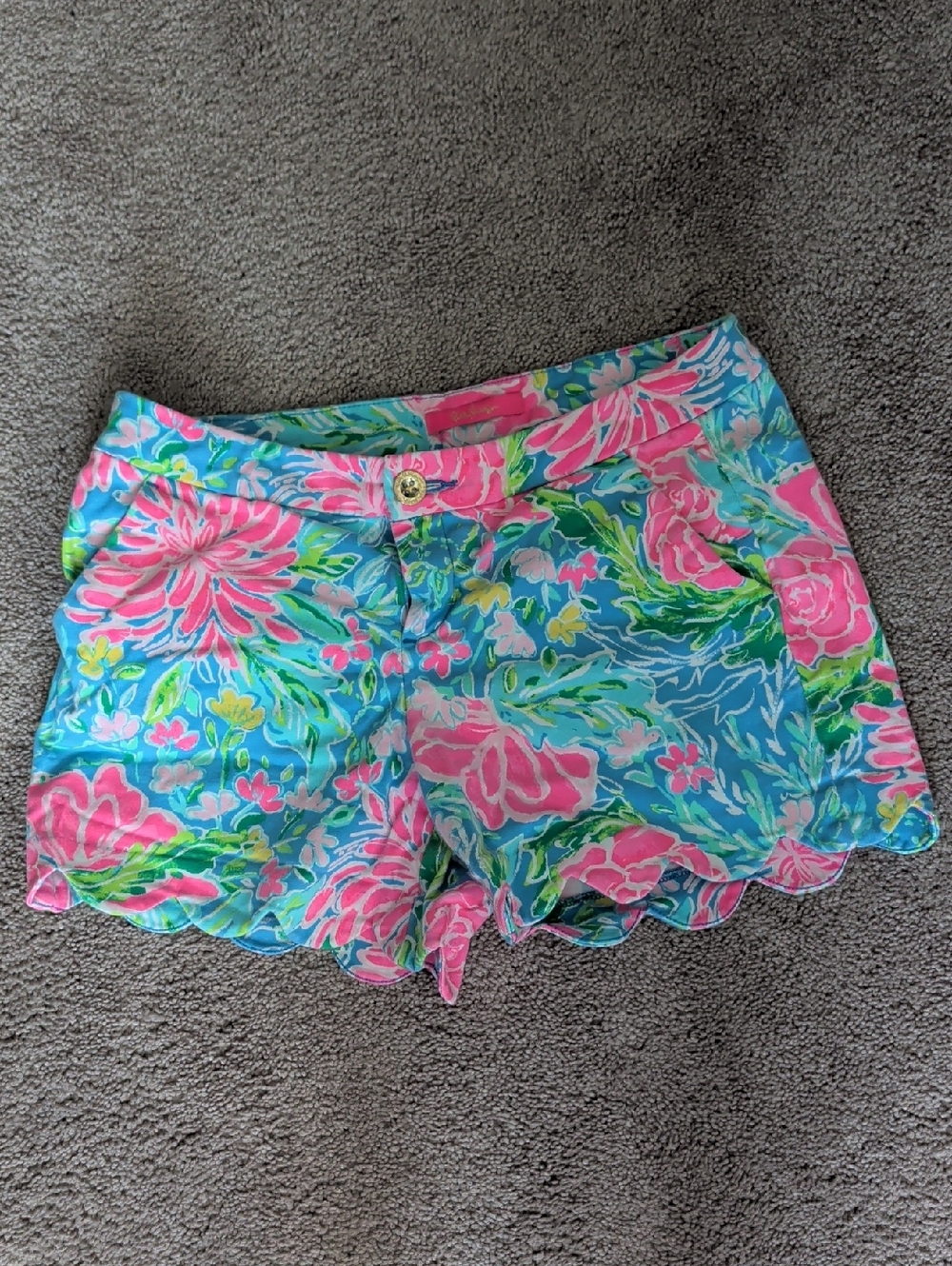 Lilly Pulitzer Pink & Blue Floral Scallop Hem High-Waist Shorts